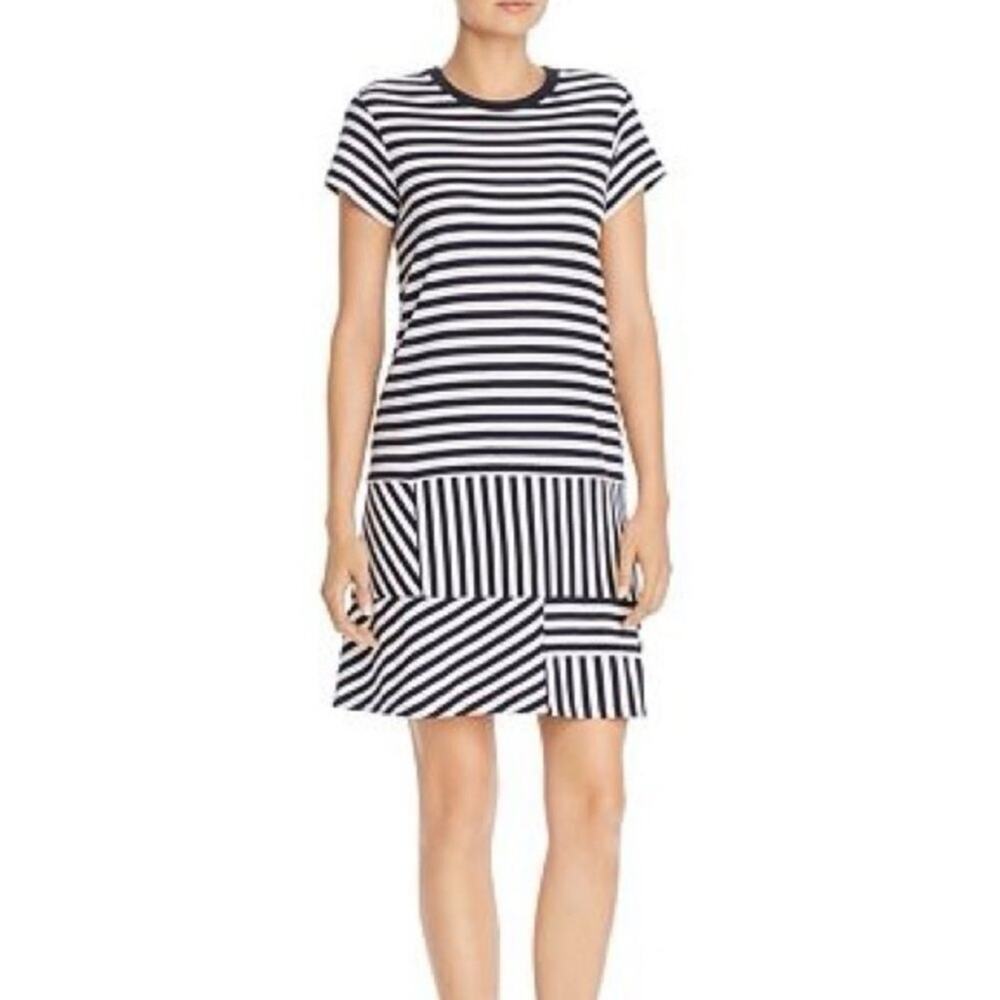 ATM Anthony Thomas Melillo Stripe Navy and White Short Sleeve T-Shirt Mini Dress